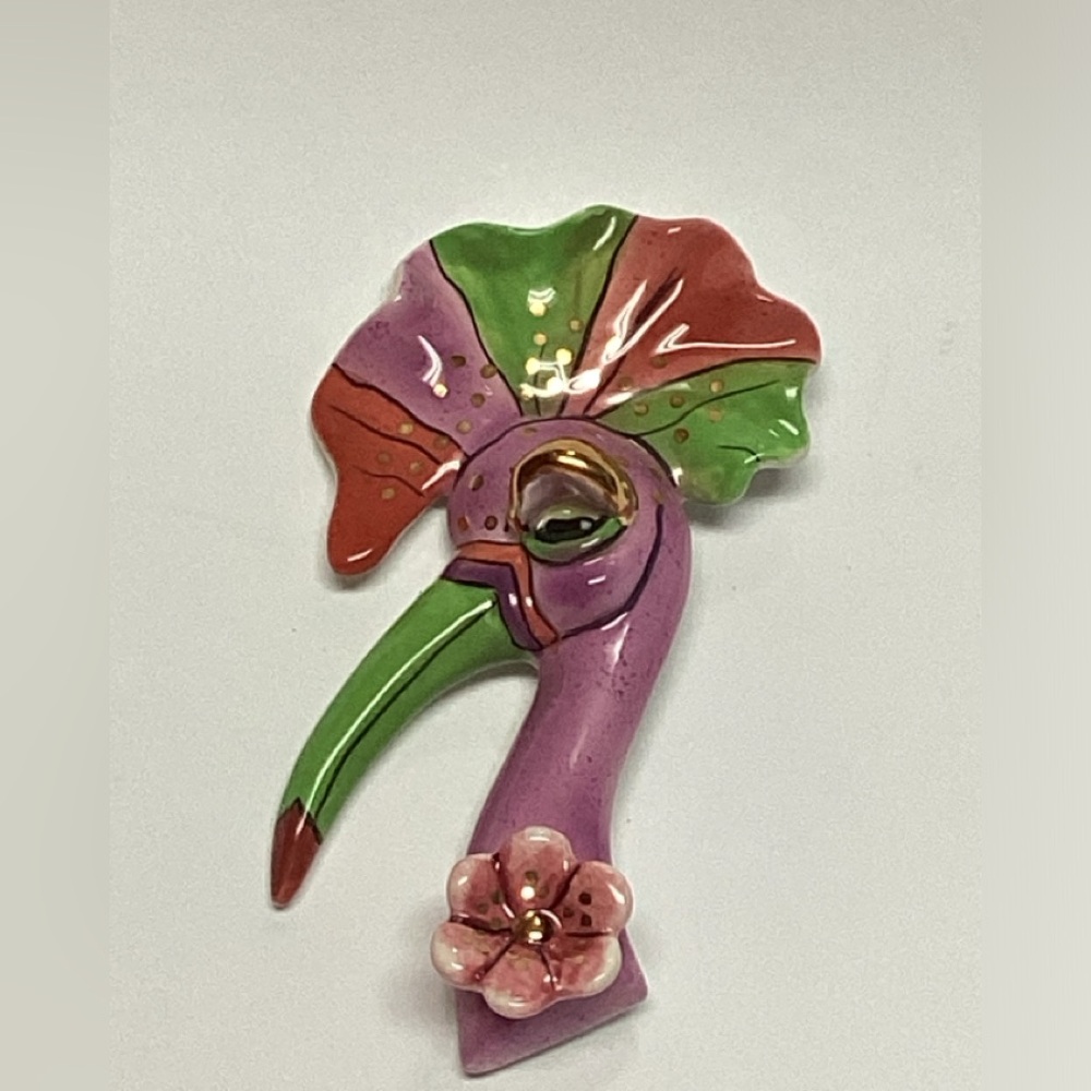 New A pin Lizzie Colorful pink flamingo Bird Brooch ceramic
